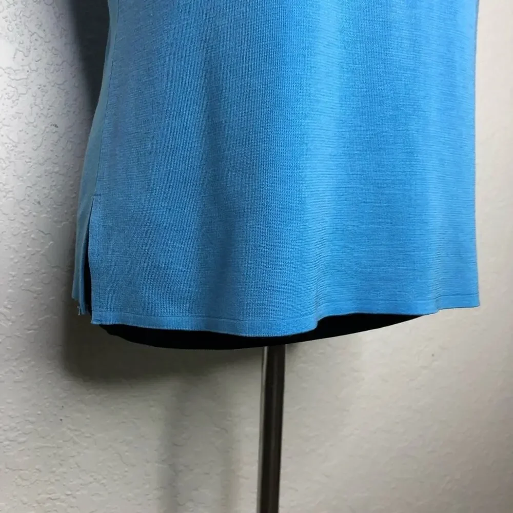 Ming Wang blue black trim v neck sleeveless knit shell top size Small